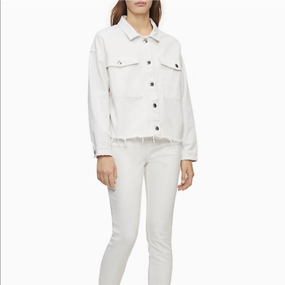 CALVIN KLEIN White Drop Shoulder Denim Jean Jacket - Picture 8 of 8